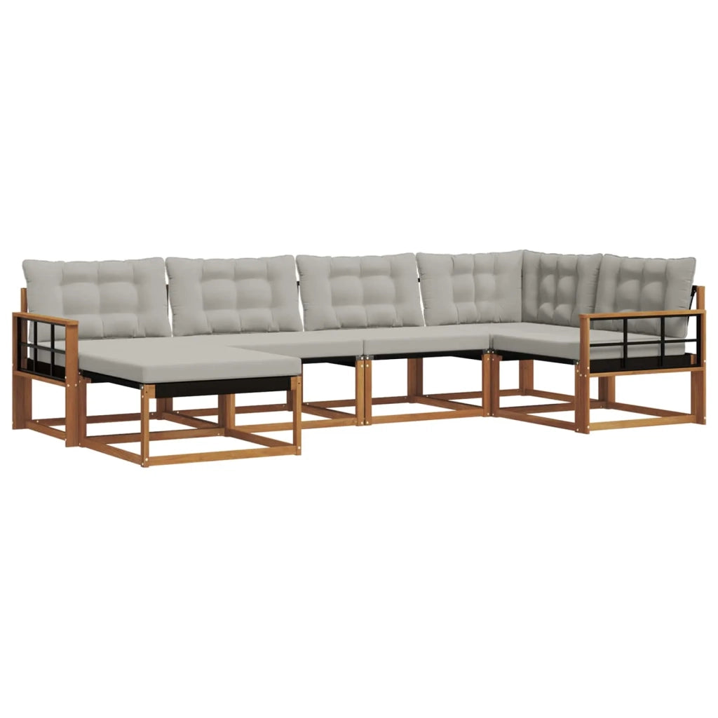 Set di divani da esterno 6 pcs Grigio Naturale e Chiaro