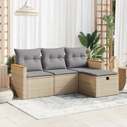 Set Divano da Giardino 4 pz con Cuscini Beige in Polyrattan