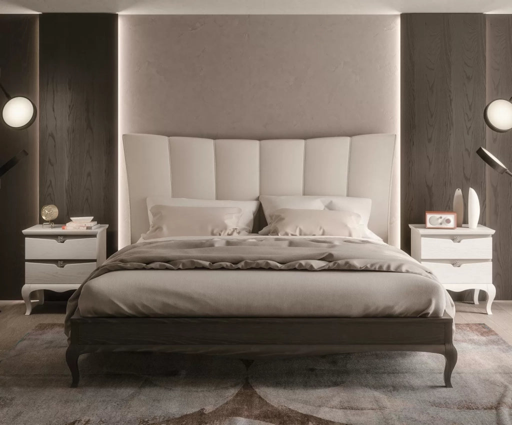 Letto moderno in legno frassino testata ecopelle bianca l.190 p.210 h.127 - Mobili 2G