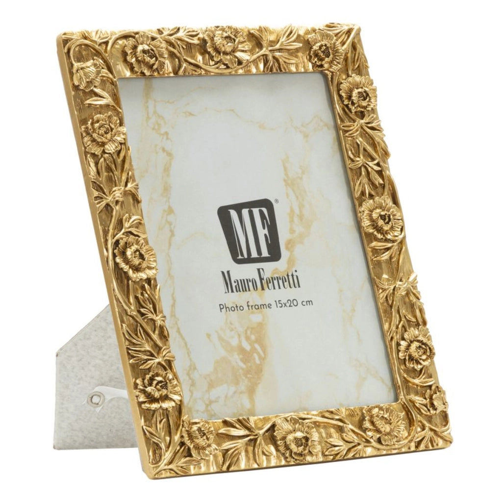 Cornice portafoto Poppy oro con decoro a papaveri 15x20 cm