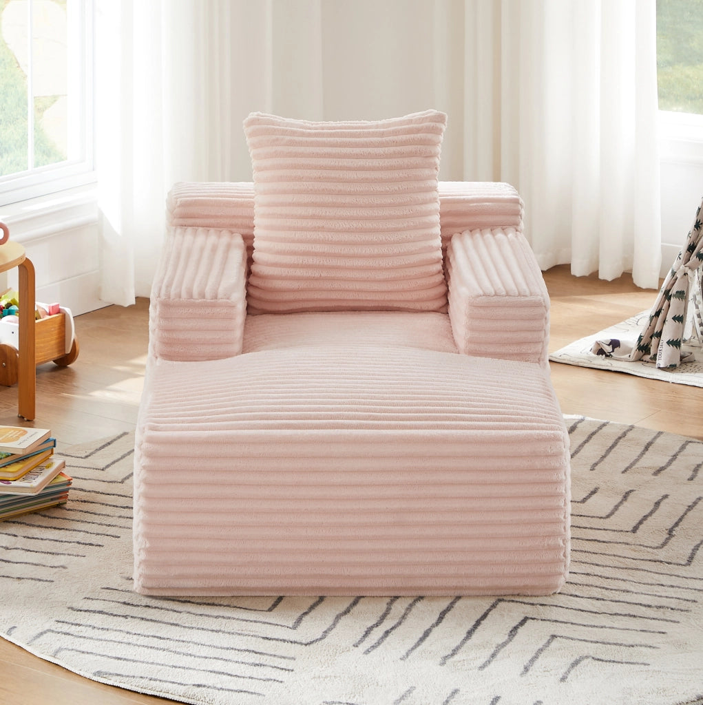 Divano chaise longue rosa in velluto a coste senza montaggio