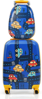 Set di Valigia per Bambini, 16" Valigia+ 12" Zaino, 2 Pezzi, con Ruote Girevoli a 360° e Maniglia Retrattile, Ideale per Viaggiare in Modo Comodo e Divertente (Modello 19)
