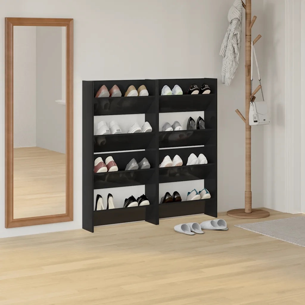 Scarpiere a Muro 4pz Nero Lucido 60x18x60cm Legno Multistrato 806737