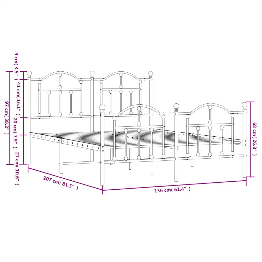 vidaXL Giroletto con Testiera e Pediera Metallo Bianco 150x200 cm