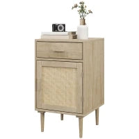 Comodino con Armadio e Ripiano, Porta in Rattan Intrecciato, 1 Cassetto, Design Bohémien, 40 x 40 x 68,5 cm, Naturale