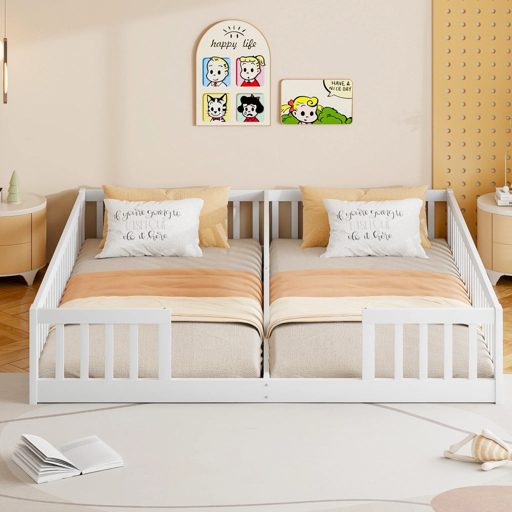 OKWISH Letto Bambini 90×200 cm, Letto Singolo con Spondine di Sicurezza, Struttura Doppia per 2 Bambini, senza Materasso, in Legno, Bianco