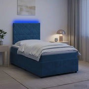Letto Box Spring LED con Materasso Blu 120 x 200 cm Velluto 3456057