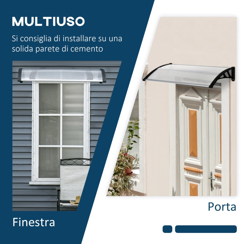 Pensilina Tettoia 110x60x23 cm in Policarbonato e Alluminio Trasparente