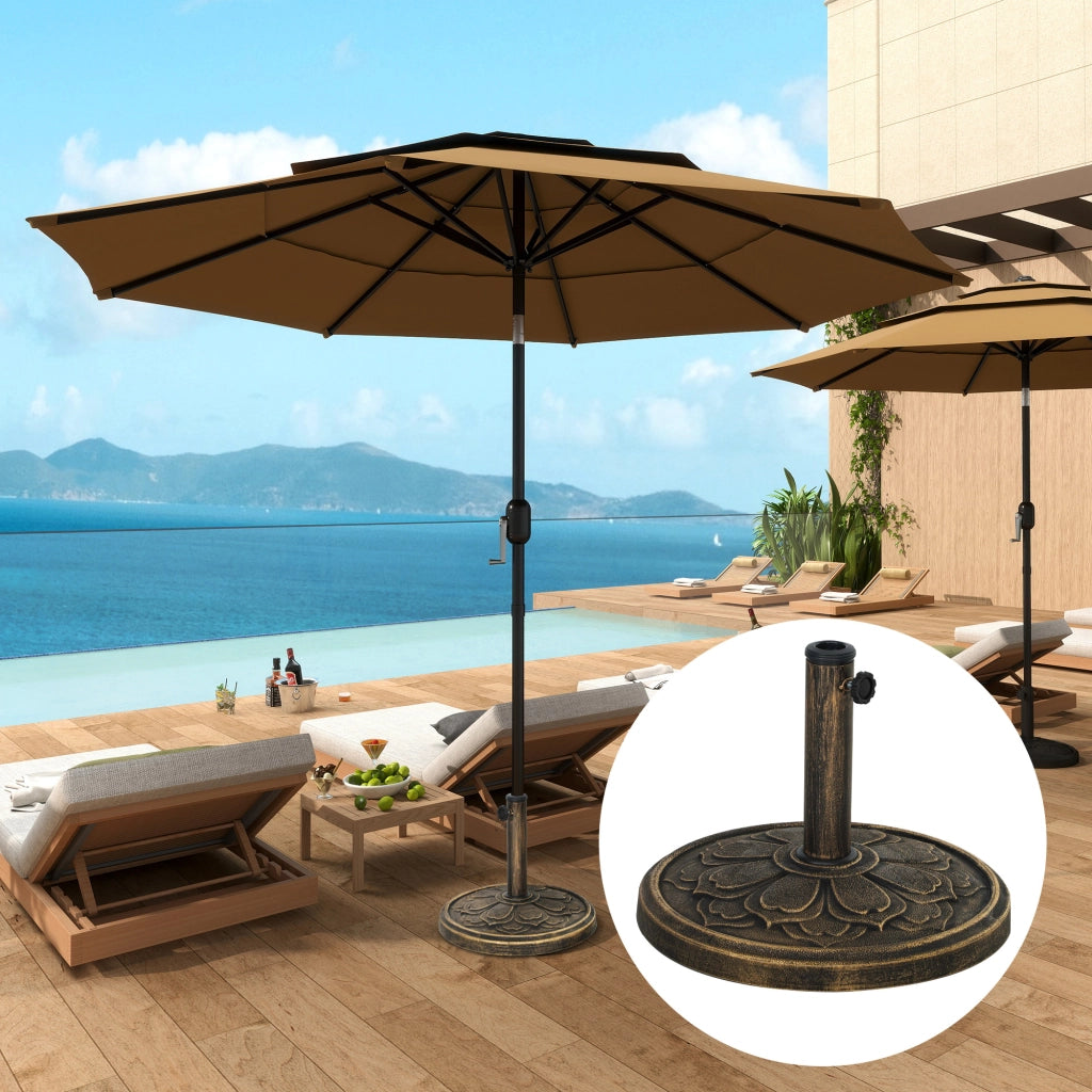 Base per Ombrellone da 12 kg con Manovella Integrata, in Resina, Metallo e Cemento, ?46x33 cm, Bronzo