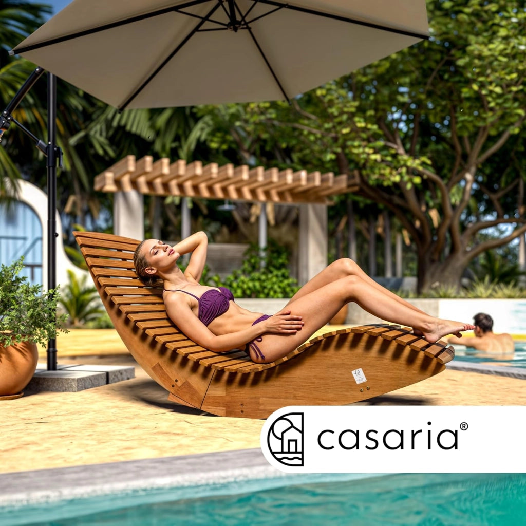 ® 2x Sdraio a Dondolo JAVA Pieghevole 155x60x93cm Portata 160 kg Legno Acacia Certificato FSC® Lettino Sauna