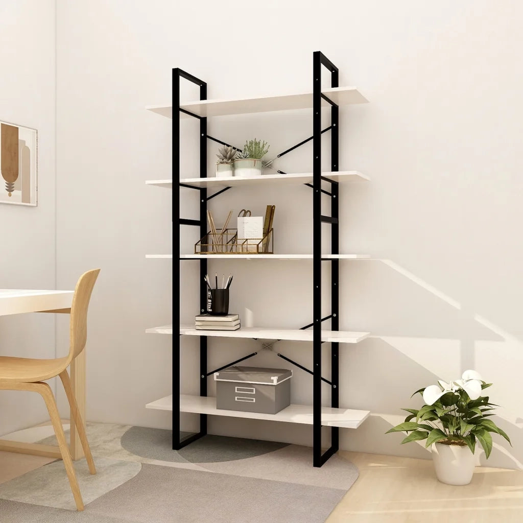 Libreria a 5 Ripiani-Scaffale per Libri-Mobile di Stoccaggio Bianca 100x30x175 cm in Legno di Pino
