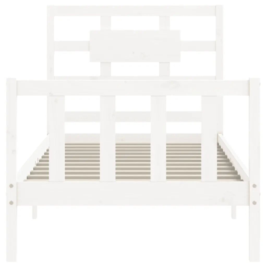 Giroletto con Testiera-Struttura Letto con testiera Bianco Single in Legno Massello 538575