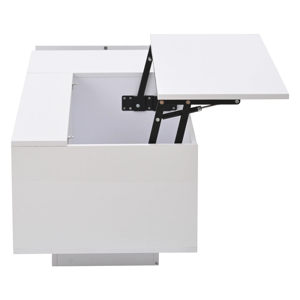 Tavolino da caff¨¨ 100x50x40 cm con piano sollevabile, vano nascosto, cassetto laterale e luce LED Bluetooth, bianco