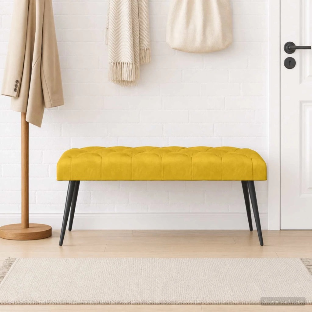 Panchina con bottoni imbottiti Giallo 110 x 40 x 46 cm Velluto 42038578