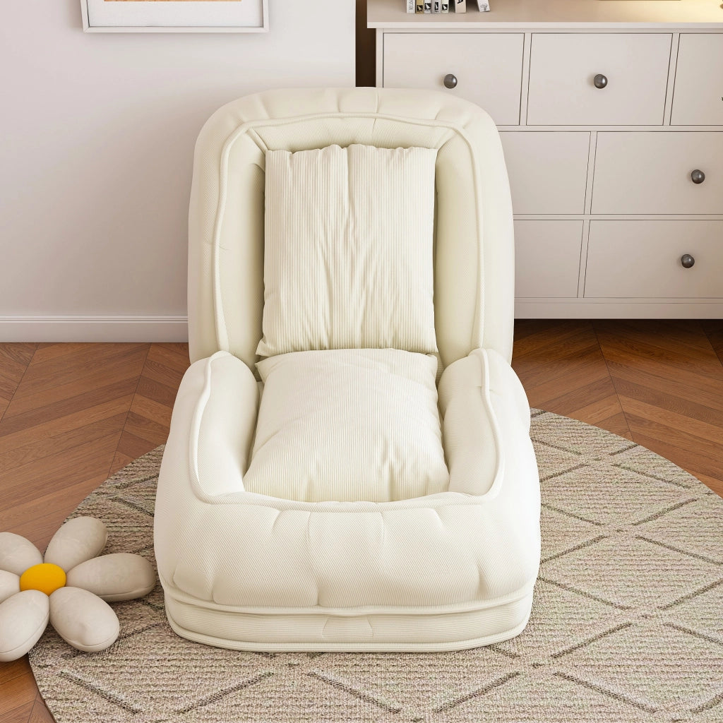 Sedia a sdraio pieghevole, divano letto ergonomico, schienale regolabile (90°-180°), bianco crema