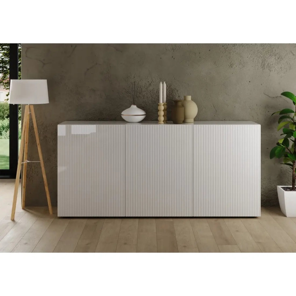 Buffet SCENA – L181 x H84 x P42 cm – 3 porte – Bianco lucido