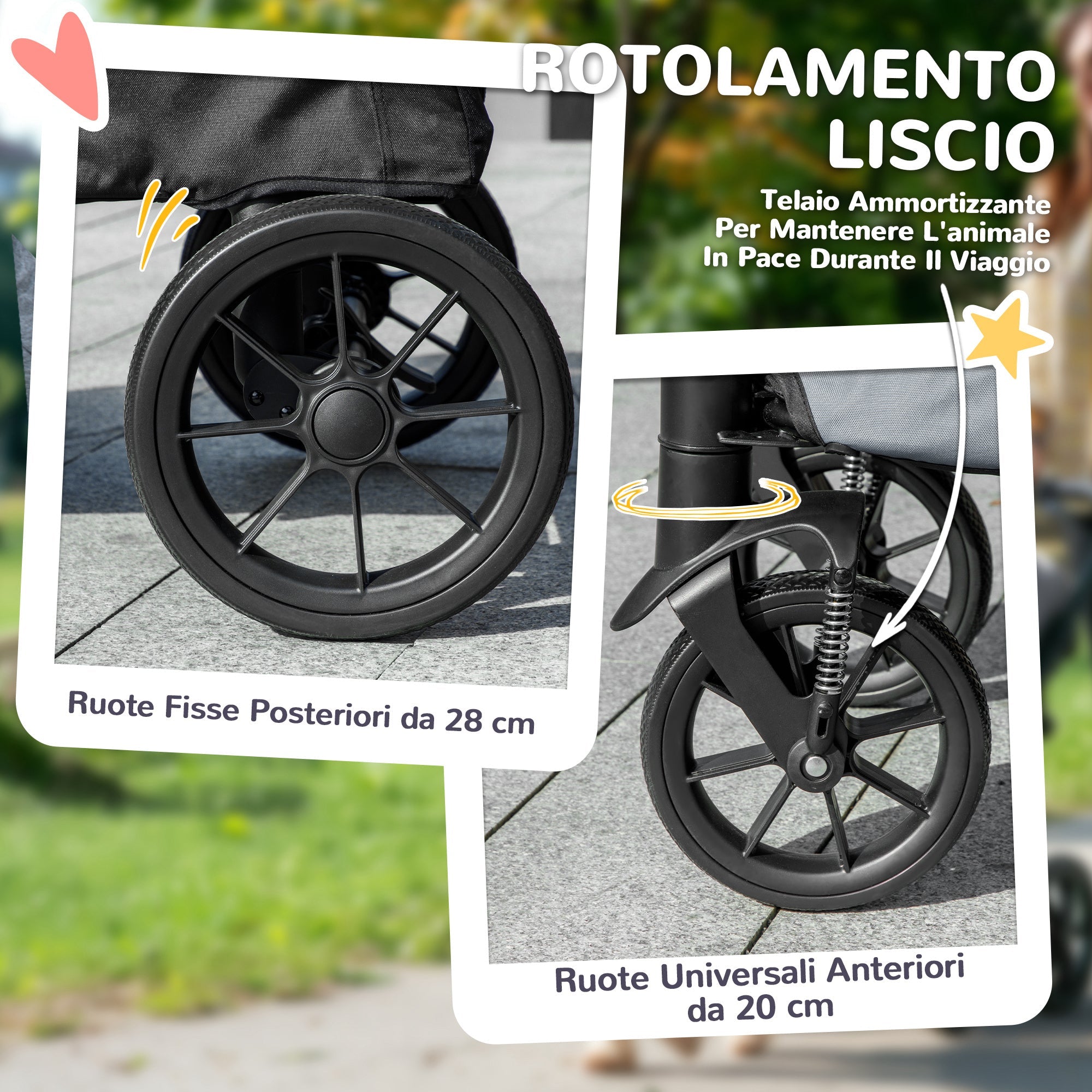 Passeggino per Cani Taglia Grande 124x67x100 cm Pieghevole con Finestre a Rete e Guinzagli Grigio