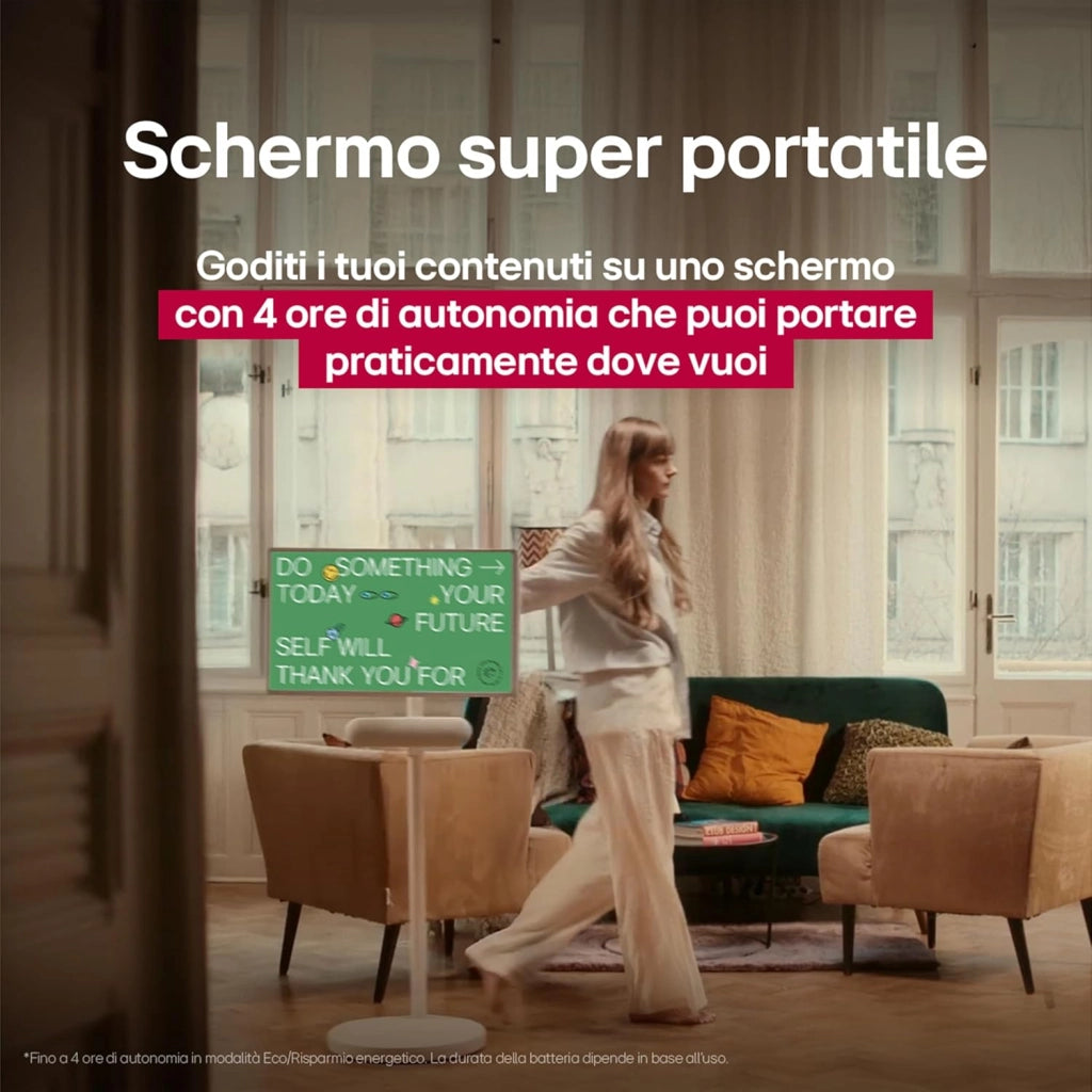 LG StanbyME 2 27LX6TDGA, Schermo Portatile Touchscreen 27'' Orientabile, Monitor Touch con Base a Stelo con Rotelle, Batteria Integrata 4 ore, Wi-Fi, webOS, Dolby Vision, Dolby Atmos, HDMI, USB-C 2025