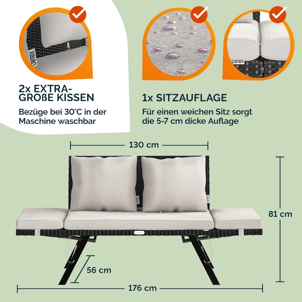® Panca da Giardino in Polyrattan Reclinabile Braccioli Regolabili Resistente Divano da Esterno Terrazza Balcone