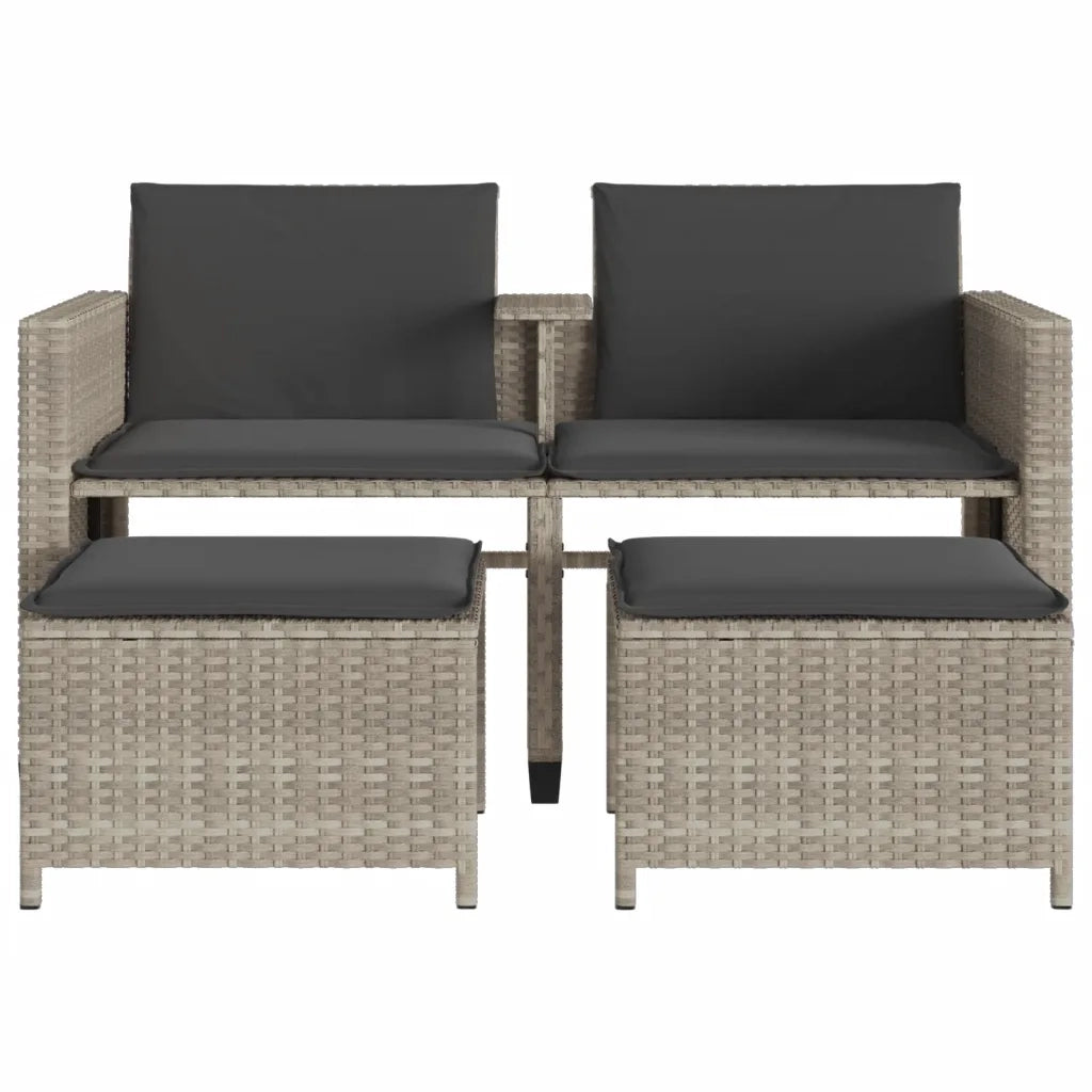 Divano Giardino 2Posti Tavolo Sgabelli Grigio Chiaro Polyrattan 368421