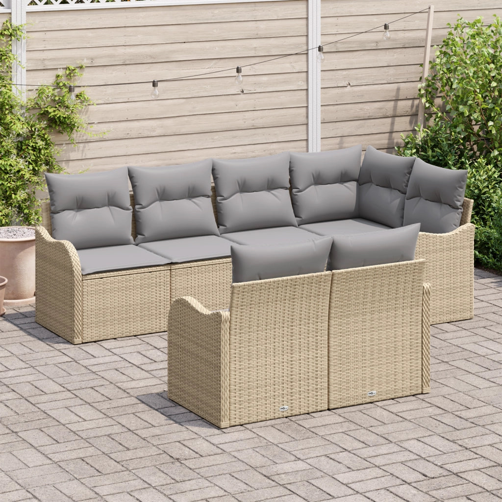 Set Divani Giardino 7 pezzi con Cuscini Beige Polyrattan