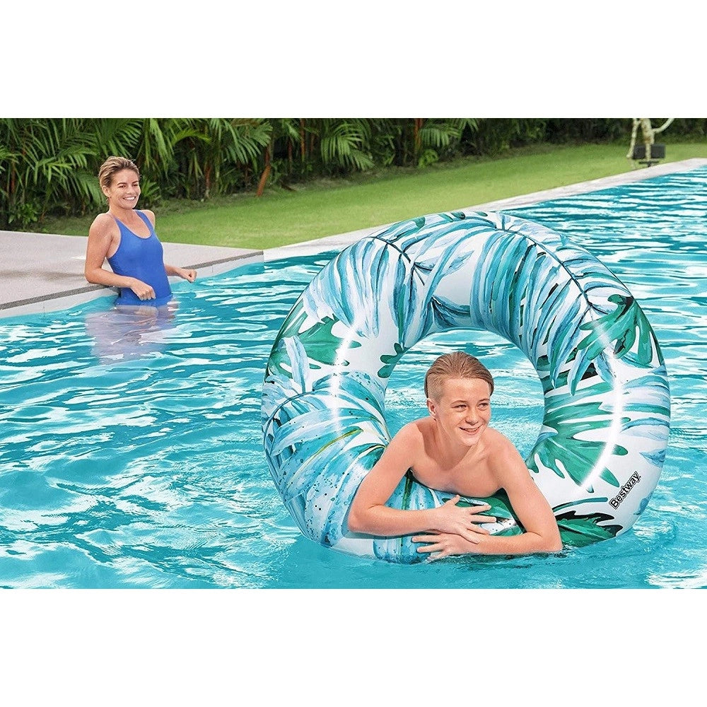 Trade Shop - Salvagente Palme Tropicali Floreali 119cm Ciambella Gonfiabile Mare Piscina 3623 -