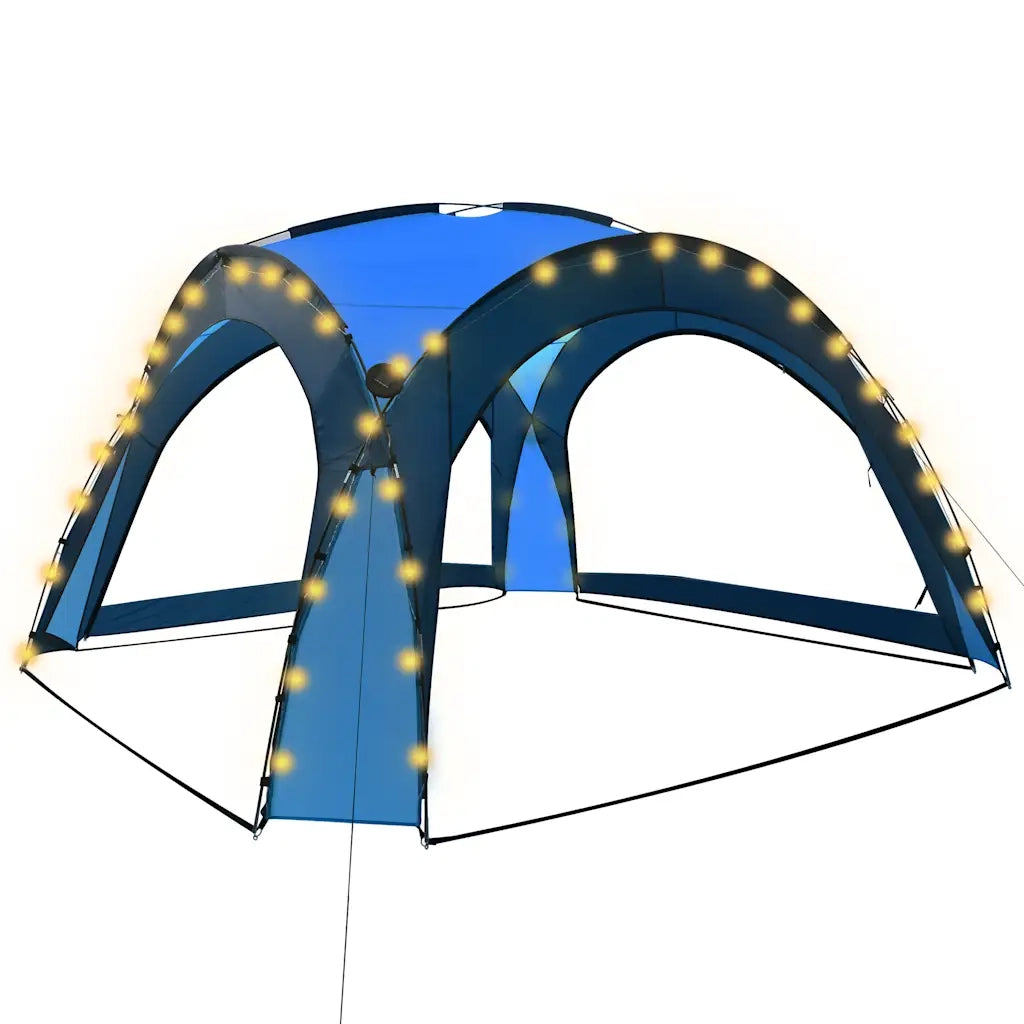 Tenda per Feste con LED e 4 Pareti-Tenda da campeggio 3,6x3,6x2,3 m Blu