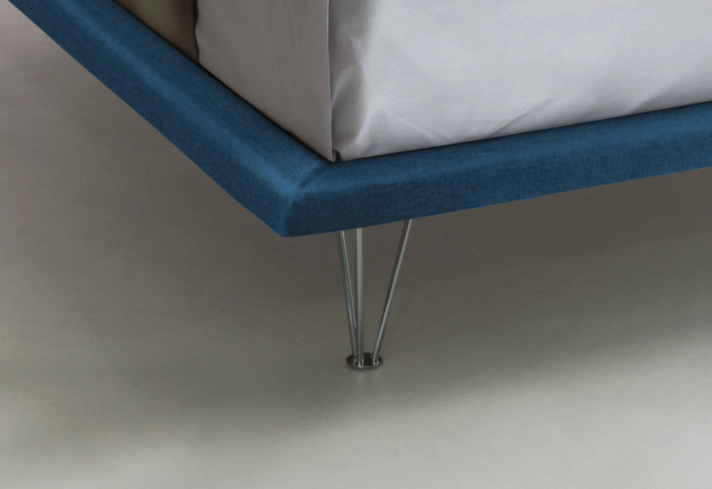 Letto matrimoniale Pietersite, Letto fisso in tessuto con piedini, Made in Italy, adatto per materasso cm 160x200, Blu