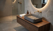 Lavabo rettangolare da appoggio senza troppo pieno in ceramica senza foro rubinetto - Grigio Pietra Opaco
