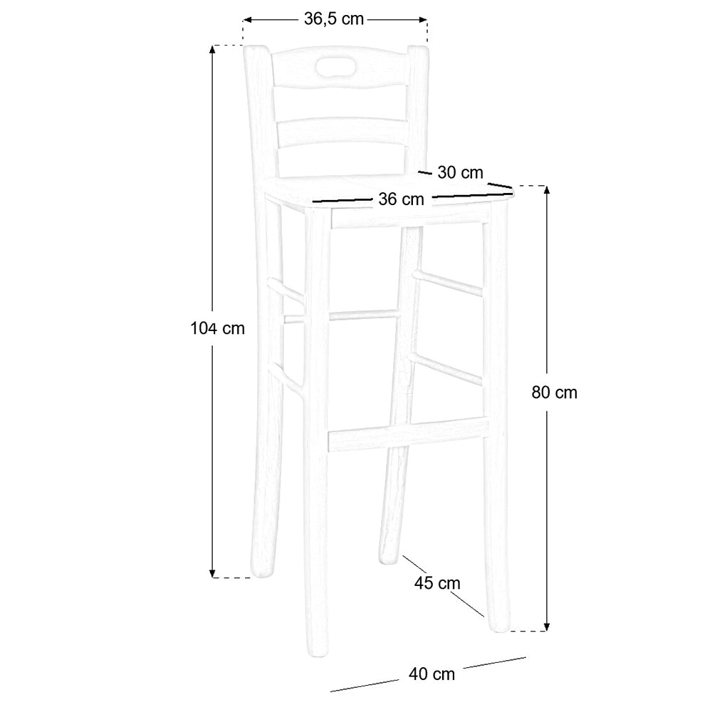 Sgabello alto 80 cm in legno massello grezzo con manico e seduta in massello