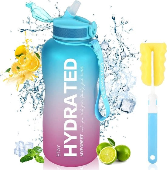 Bottiglia sportiva da 2,2 litri, con imbuto e marcatura oraria, impermeabile, bottiglia acqua sportiva da 2200 ml, BPA-free, per bicicletta, campeggio, yoga, palestra