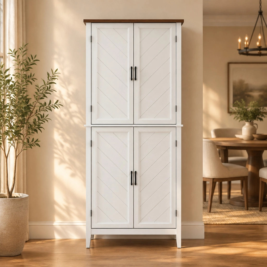 Credenza a colonna da cucina 76x40x178,5 cm in MDF bianco con contenitore -