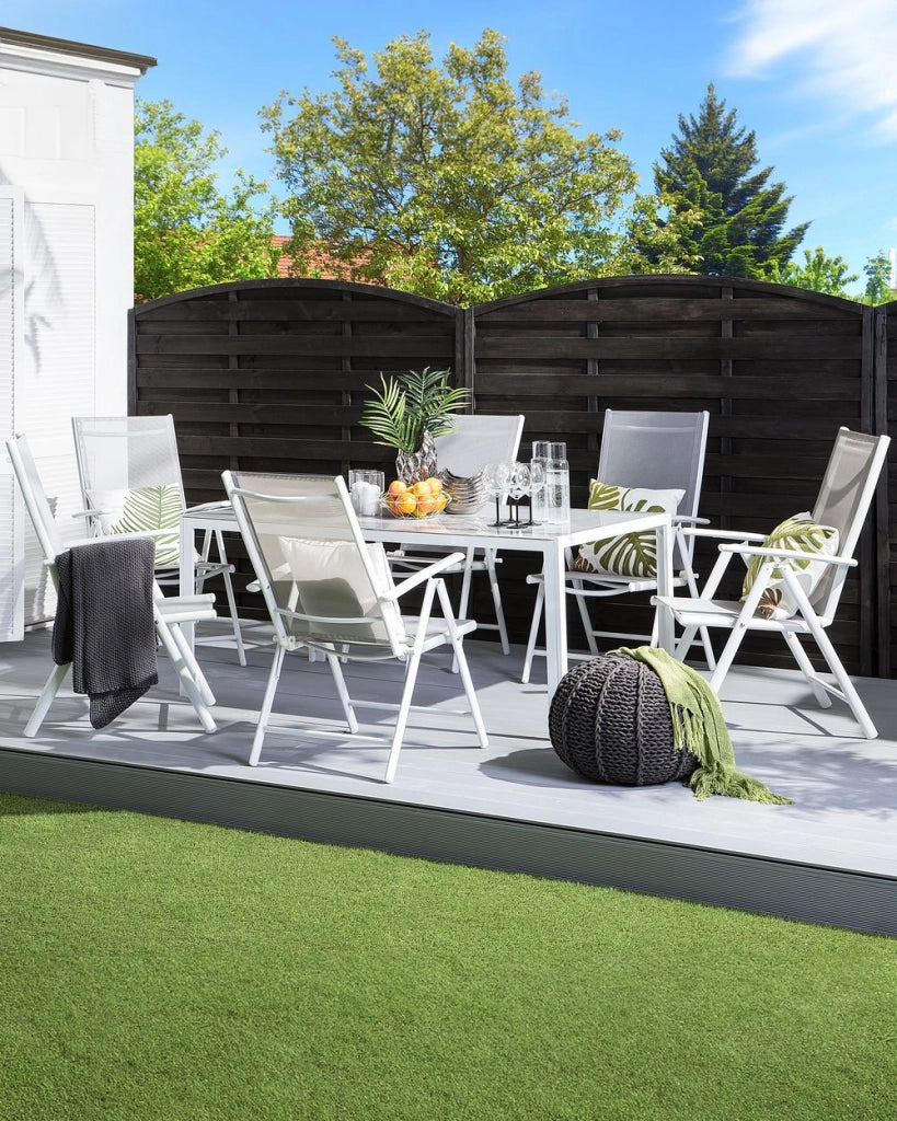 Set di 6 sedie da giardino in tessuto grigio struttura in alluminio bianco pieghevole reclinabile