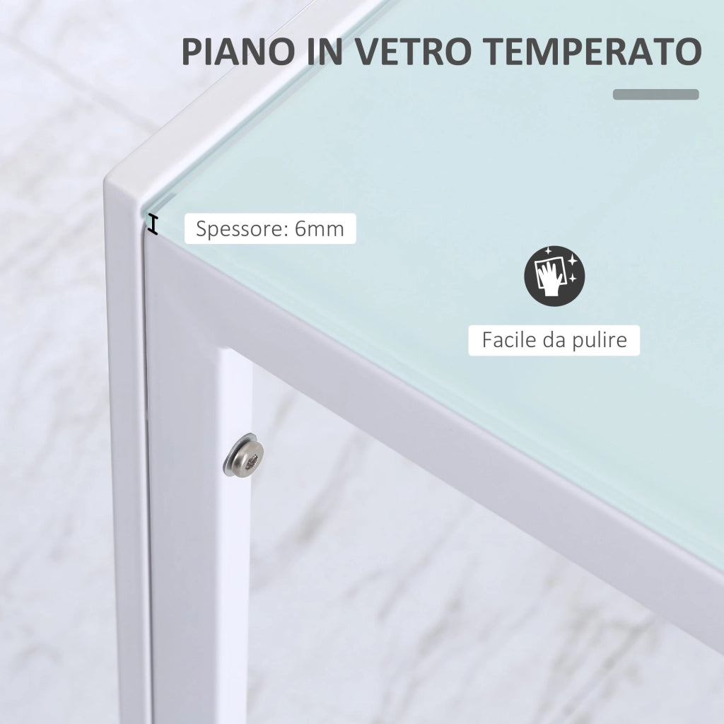 Tavolo Rettangolare 120x60x75 cm in Metallo e Vetro Temperato Bianco