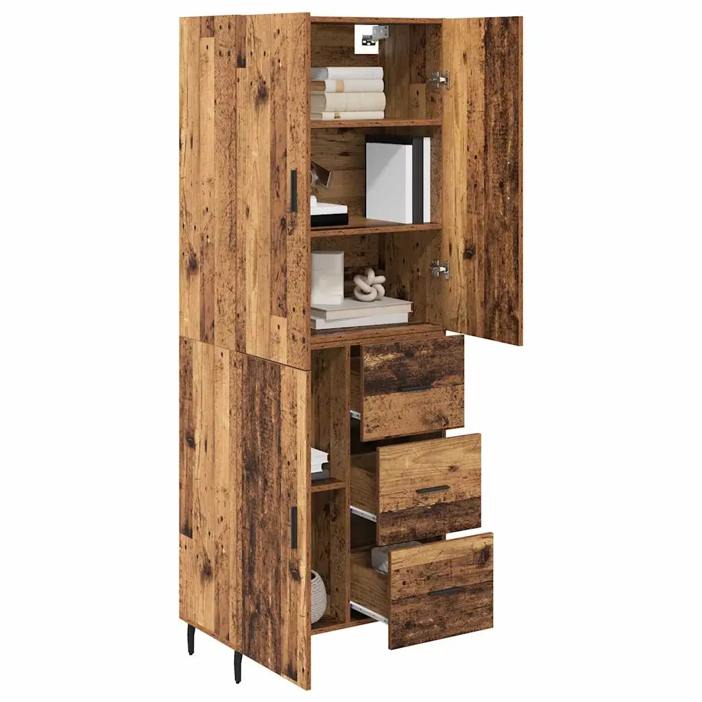 Credenza 2 pcs Legno vecchio Legno Stratificato e Vetro
