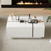 Tavolino da caffè 100x60x40 cm con 4 cassetti e piano lucido in truciolare bianco e nero