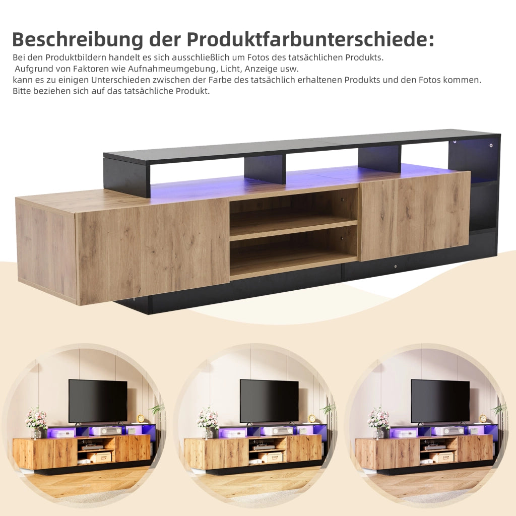 Mobile TV con 2 ante ribaltabili; vani aperti e LED per soggiorno e camera da letto; 190×40×48.5 cm
