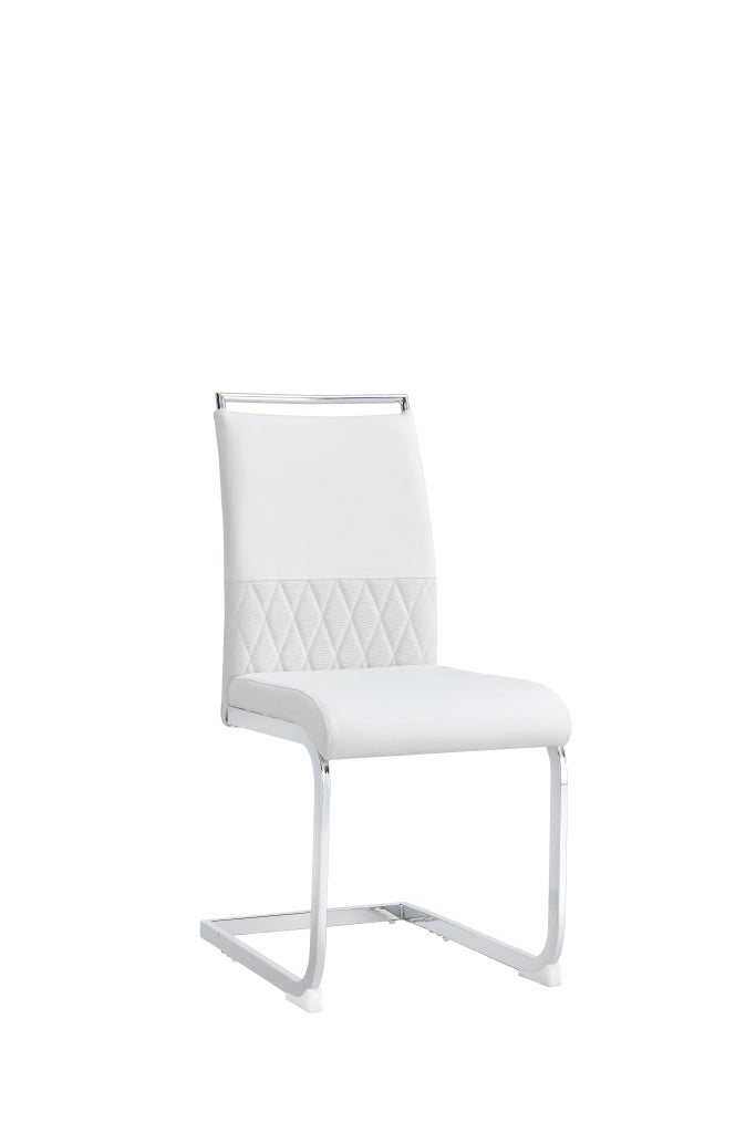 Sedia da pranzo ergonomica in metallo con schienale in PU e lino e piedini protettivi bianco