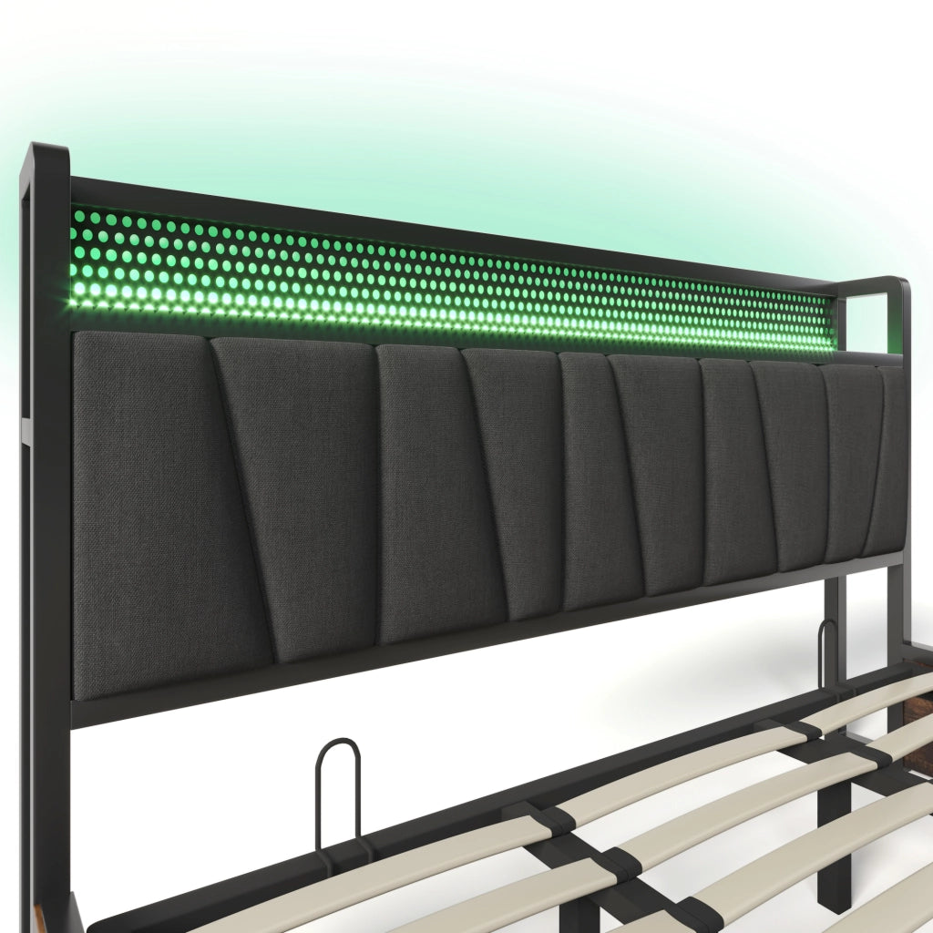 DESMIU Letto Matrimoniale 180 × 200 cm con vano contenitore, USB, prese e LED regolabile, senza materasso