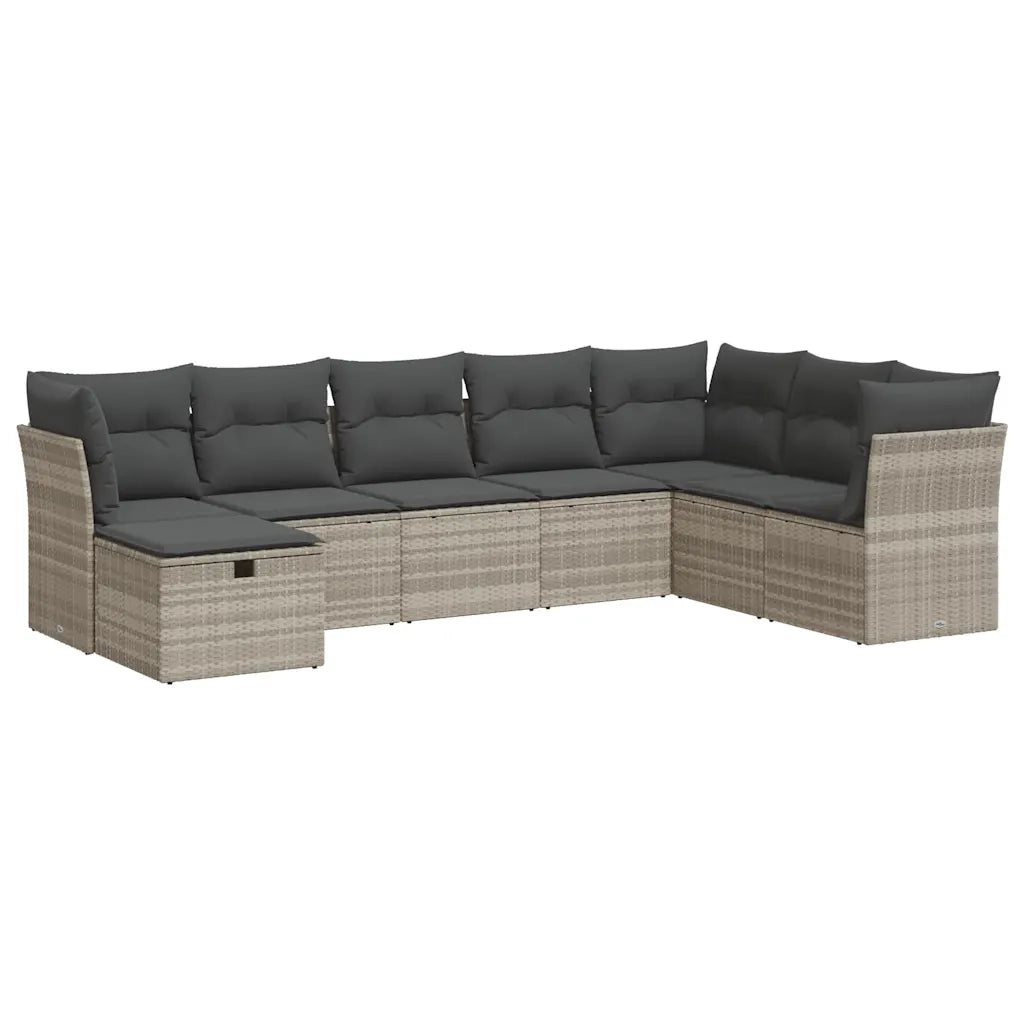 Set Divano da Giardino 8pz con Cuscini Grigio Chiaro Polyrattan 3325338