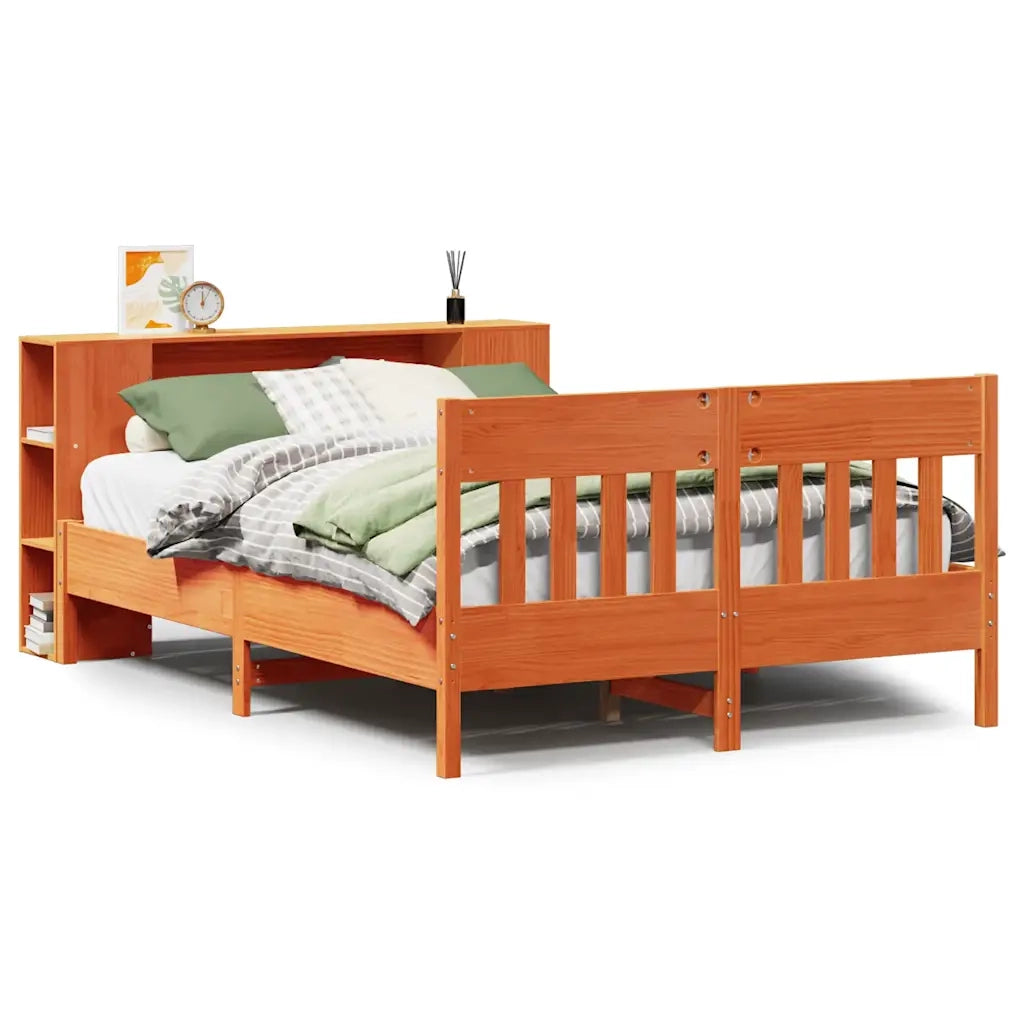 Letto Libreria senza Materasso Marrone Cera 160x200 cm in Pino 3323178