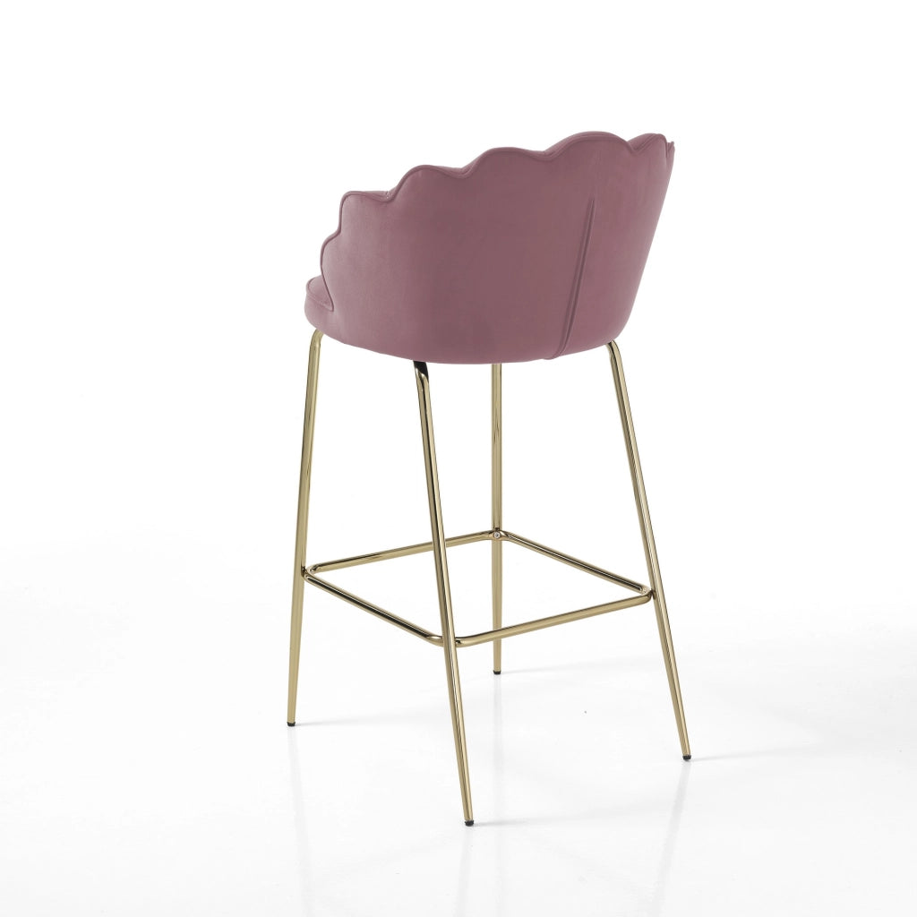 Sgabello LINNY PINK in velluto rosa con base in metallo oro