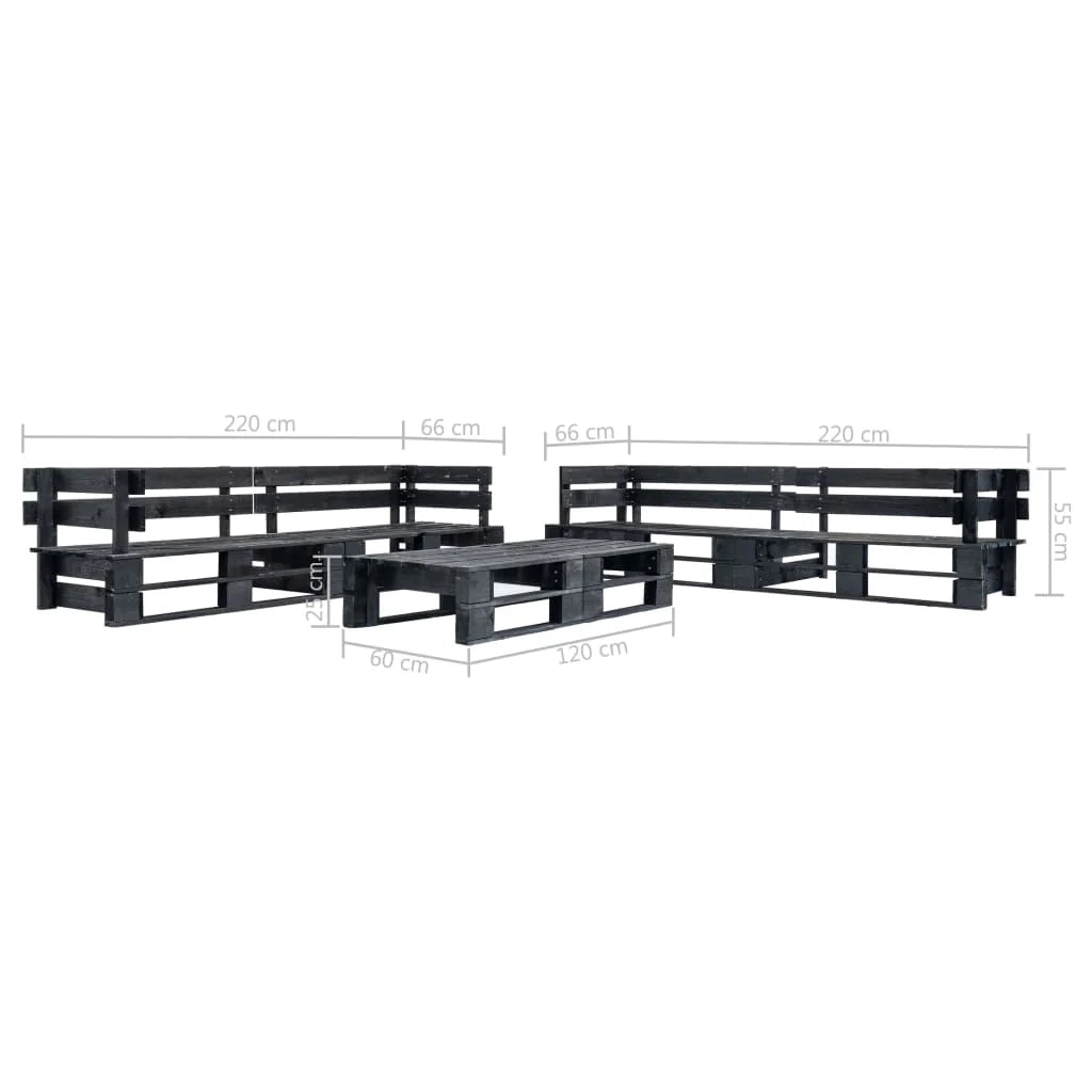Divani da giardino 220 x 66 x 55 cm pallet 6 pezzi legno nero 02_0013324