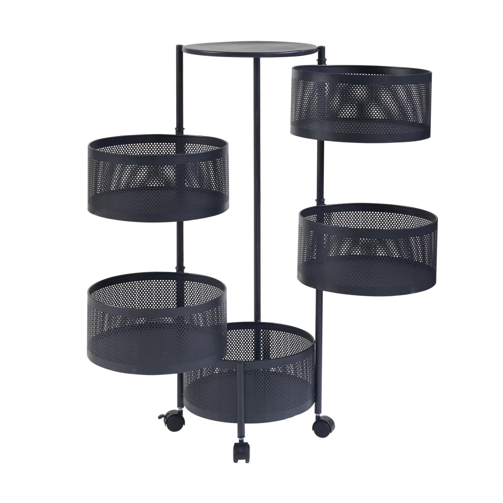 Carrello di servizio carrello da cucina/soggiorno unità di stoccaggio a 5 ripiani acciaio 90 x 33 cm nero 03_0009250
