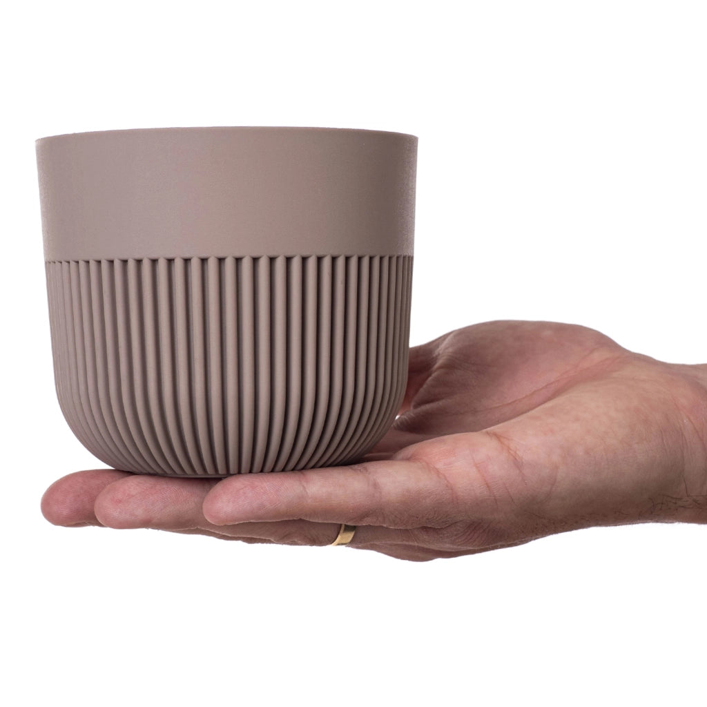 Vaso da fiori KADAX, coprivaso, 11 cm, plastica, rotondo, a coste, beige