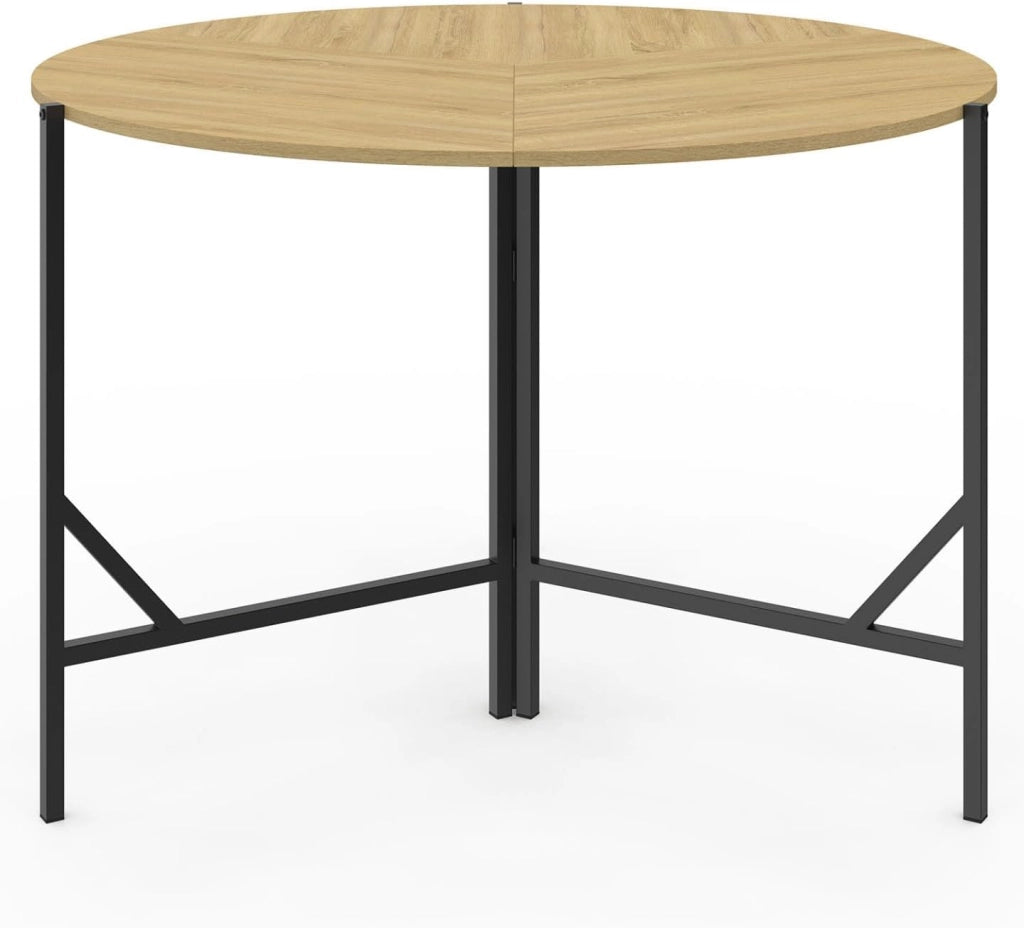Tavolo da pranzo rotondo pieghevole YAEL per 4 persone, legno e nero, design industriale, 110 cm