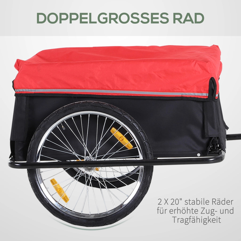 Rimorchio per merci, rimorchio per trasporto, rimorchio per bici a 2 ruote, nero e rosso, robusto e versatile per tour in bicicletta