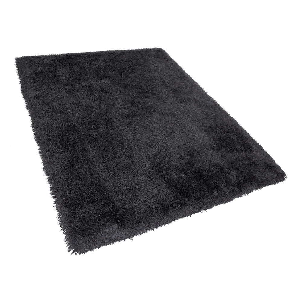 Tappeto Shaggy Tappeto a pelo lungo Solido Poliestere Nero Rettangolare 140 x 200 cm