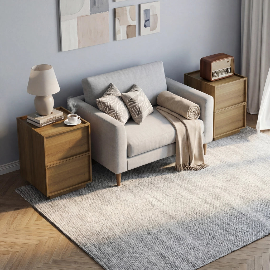 Comodino moderno in effetto rovere con 2 cassetti, 38 x 48 x 50 cm, MDF, colore rovere