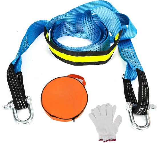 Kit di Emergenza Auto - 5 Metri - Blu - Fendinebbia Riflettente con Guanti - per Off-road, Neve e Fango